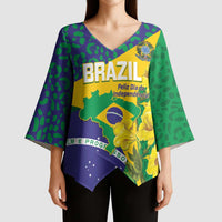 Brazil Independence Day Kimono Sleeve Blouse Ordem e Progresso Map With Golden Trumpet - Wonder Print Shop