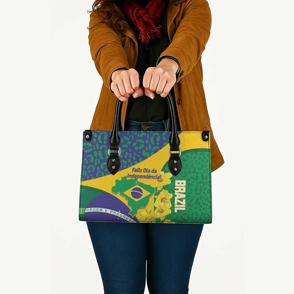 Brazil Independence Day Leather Bag Ordem e Progresso Map With Golden Trumpet - Wonder Print Shop