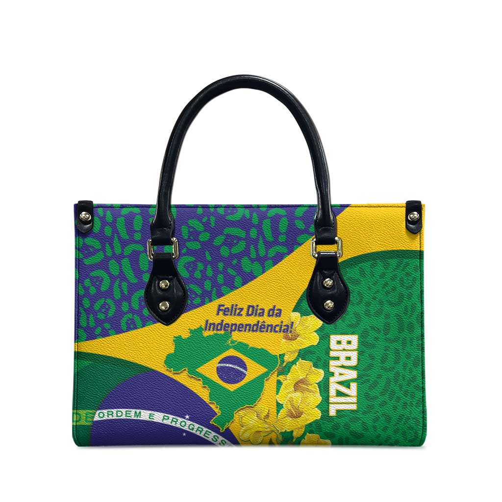 Brazil Independence Day Leather Bag Ordem e Progresso Map With Golden Trumpet - Wonder Print Shop