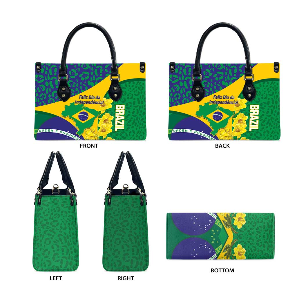 Brazil Independence Day Leather Bag Ordem e Progresso Map With Golden Trumpet - Wonder Print Shop