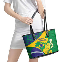 Brazil Independence Day Leather Tote Bag Ordem e Progresso Map With Golden Trumpet - Wonder Print Shop