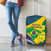 Brazil Independence Day Luggage Cover Ordem e Progresso Map With Golden Trumpet - Wonder Print Shop