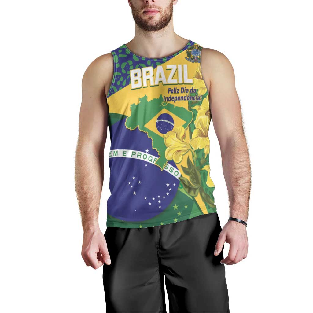 Brazil Independence Day Men Tank Top Ordem e Progresso Map With Golden Trumpet - Wonder Print Shop