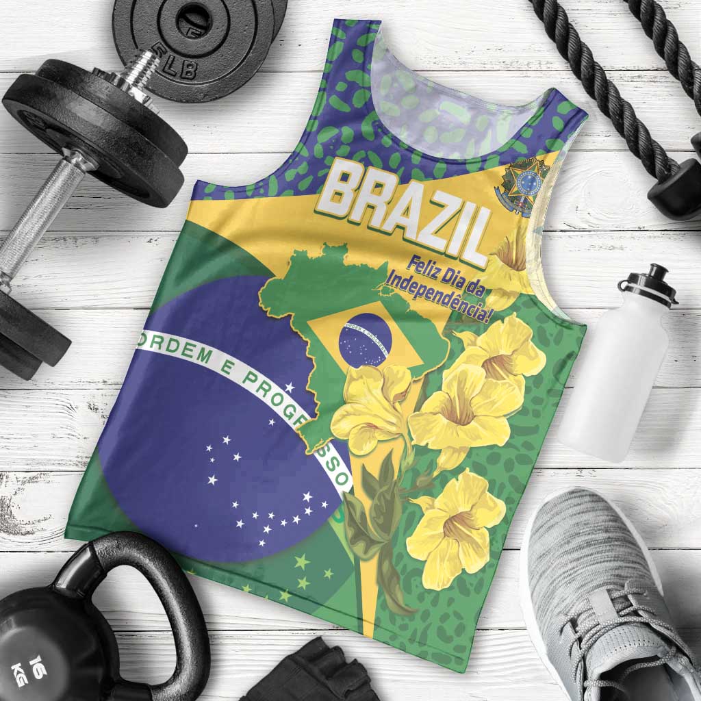Brazil Independence Day Men Tank Top Ordem e Progresso Map With Golden Trumpet - Wonder Print Shop