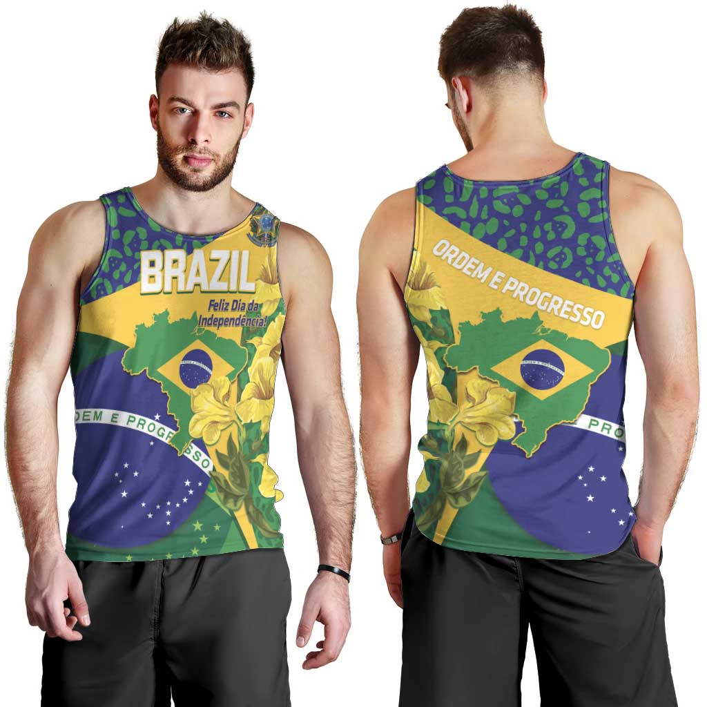 Brazil Independence Day Men Tank Top Ordem e Progresso Map With Golden Trumpet - Wonder Print Shop