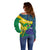 Brazil Independence Day Off Shoulder Sweater Ordem e Progresso Map With Golden Trumpet - Wonder Print Shop