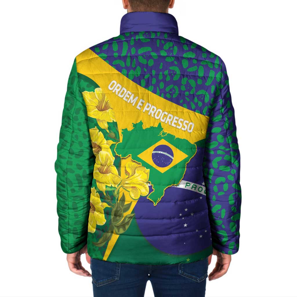 Brazil Independence Day Padded Jacket Ordem e Progresso Map With Golden Trumpet - Wonder Print Shop