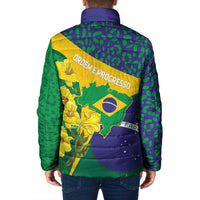 Brazil Independence Day Padded Jacket Ordem e Progresso Map With Golden Trumpet - Wonder Print Shop