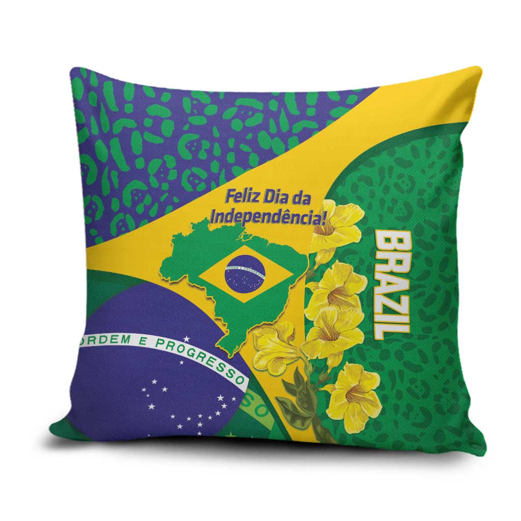Brazil Independence Day Pillow Cover Ordem e Progresso Map With Golden Trumpet - Wonder Print Shop