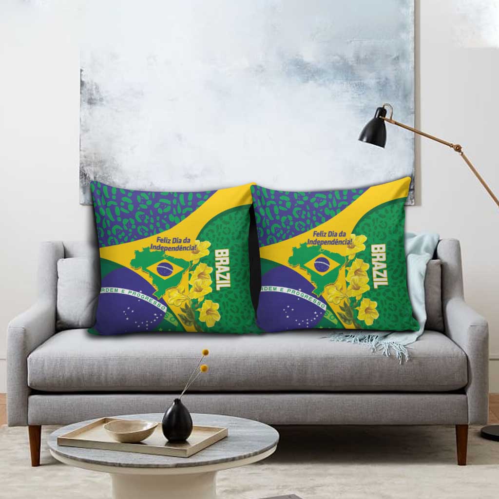 Brazil Independence Day Pillow Cover Ordem e Progresso Map With Golden Trumpet - Wonder Print Shop
