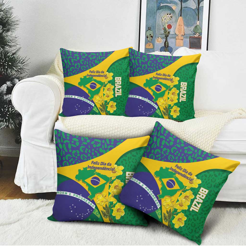 Brazil Independence Day Pillow Cover Ordem e Progresso Map With Golden Trumpet - Wonder Print Shop