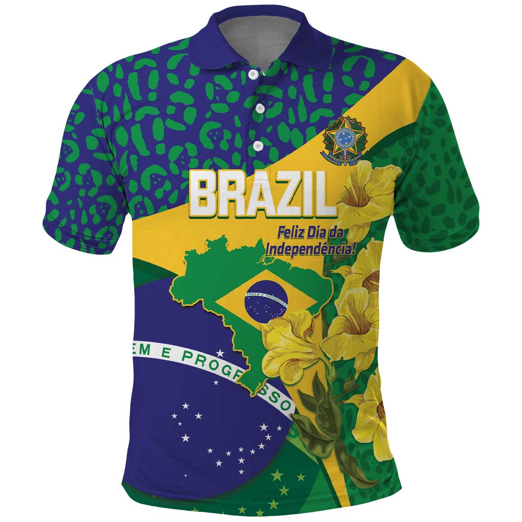 Brazil Independence Day Polo Shirt Ordem e Progresso Map With Golden Trumpet - Wonder Print Shop