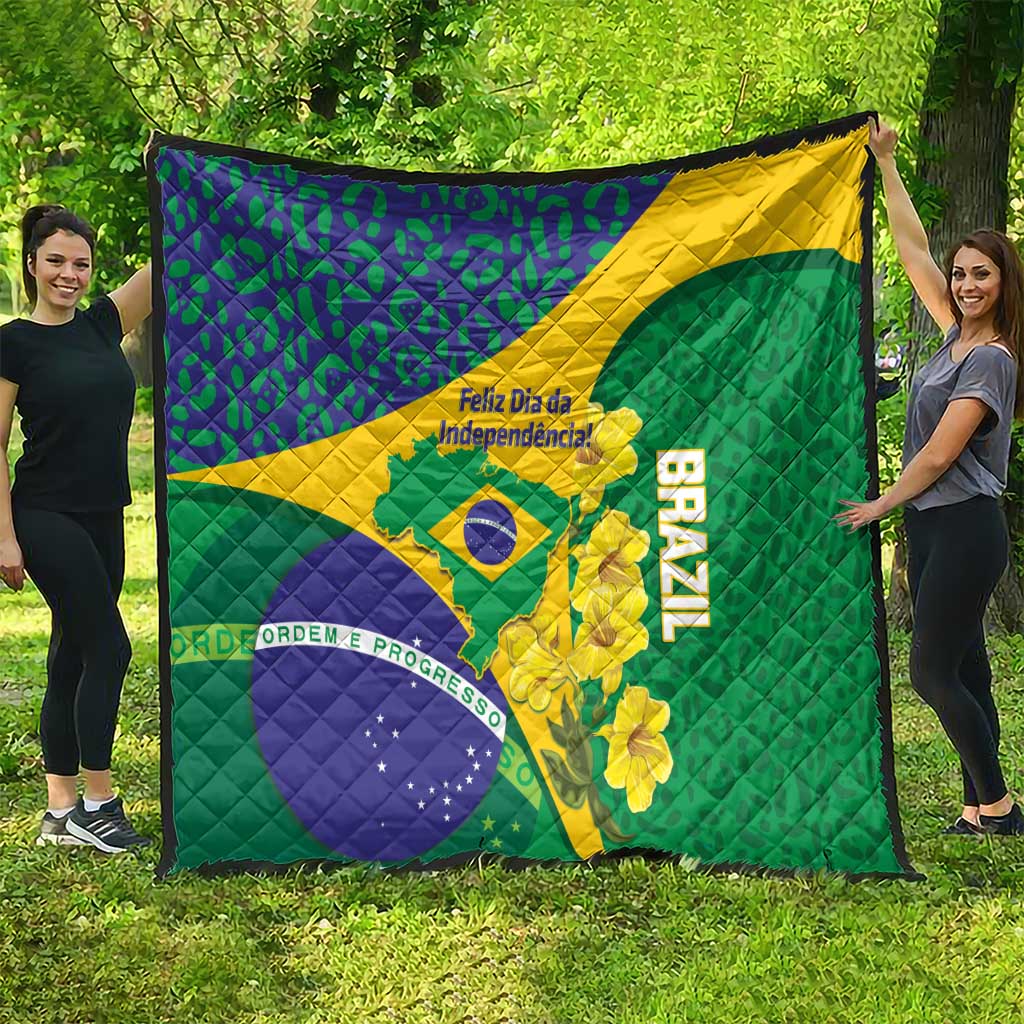 Brazil Independence Day Quilt Ordem e Progresso Map With Golden Trumpet - Wonder Print Shop