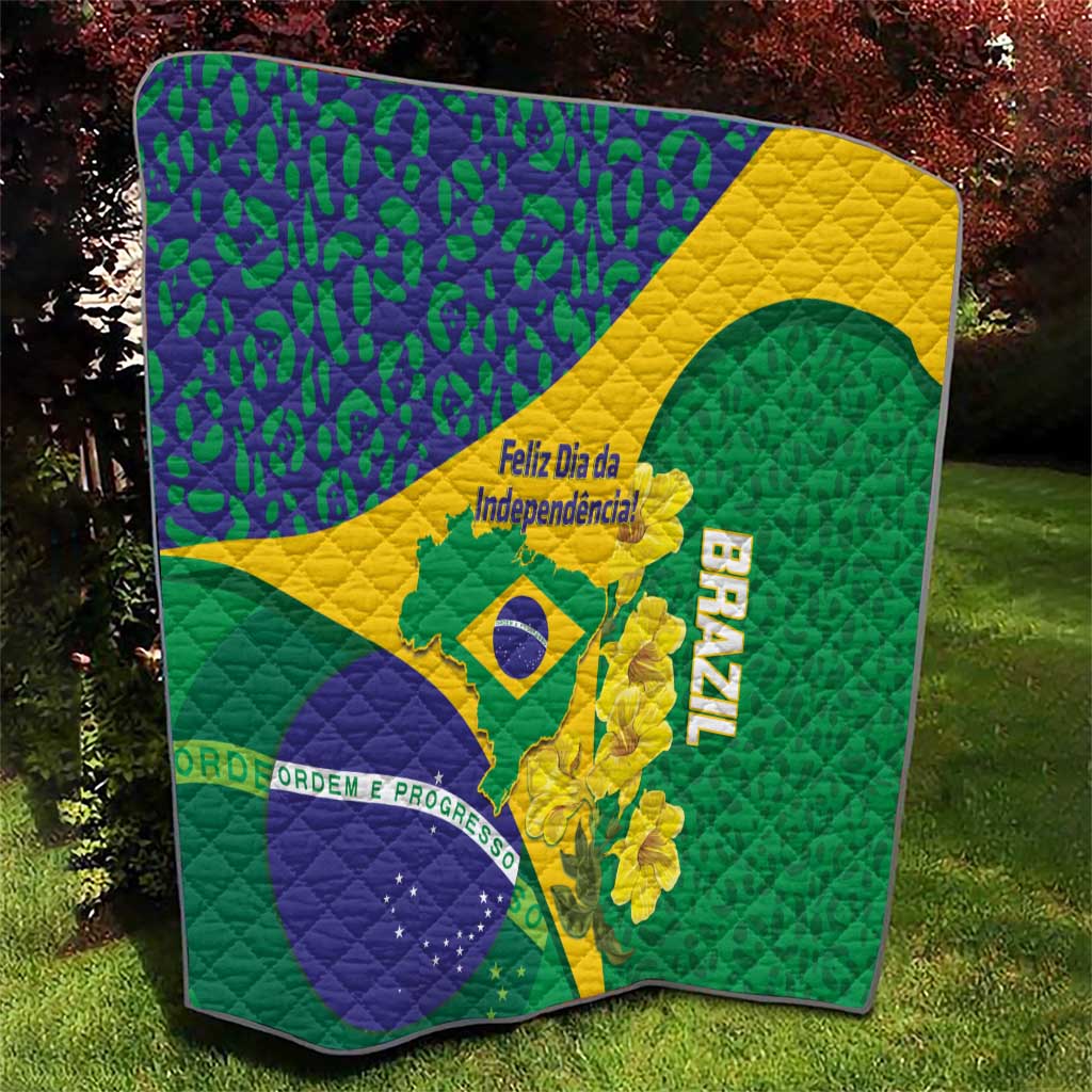 Brazil Independence Day Quilt Ordem e Progresso Map With Golden Trumpet - Wonder Print Shop