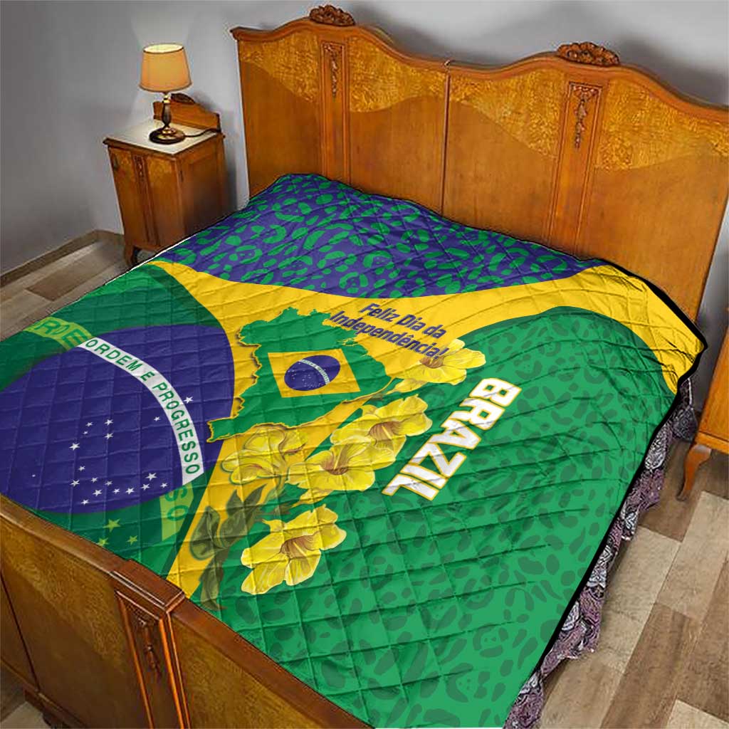 Brazil Independence Day Quilt Ordem e Progresso Map With Golden Trumpet - Wonder Print Shop