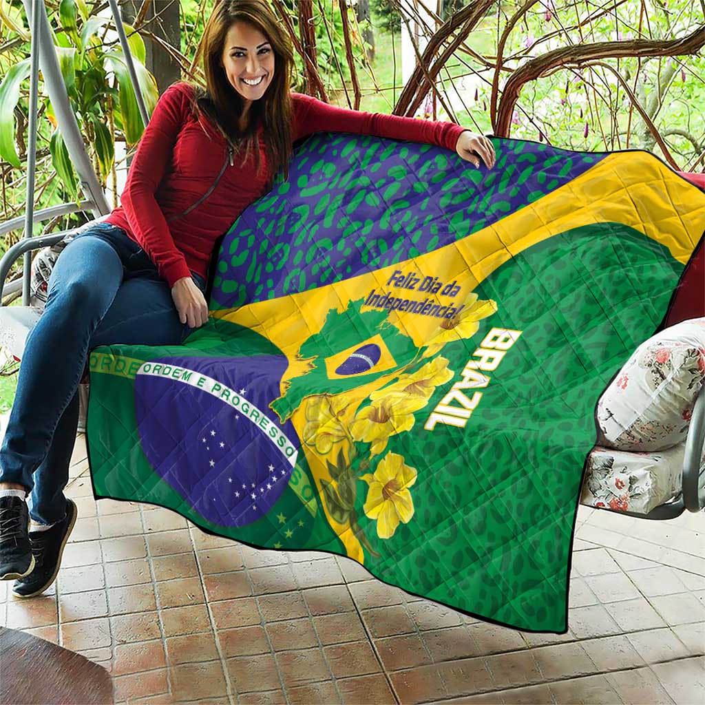 Brazil Independence Day Quilt Ordem e Progresso Map With Golden Trumpet - Wonder Print Shop