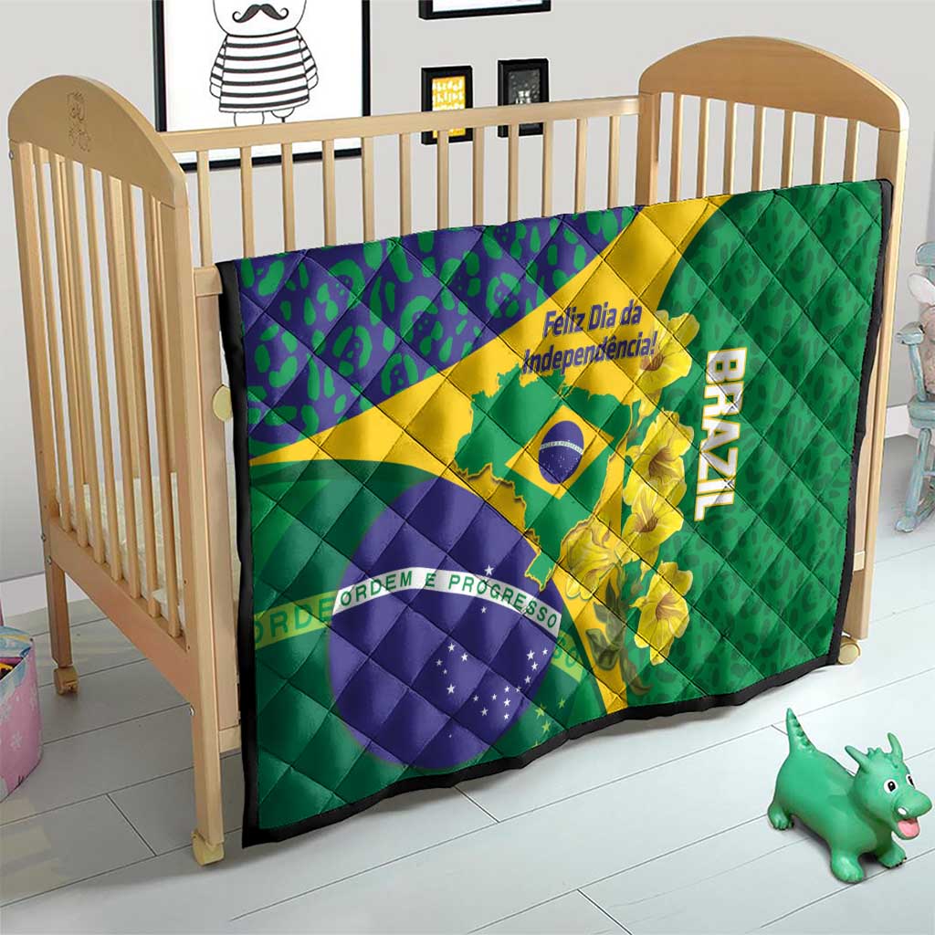 Brazil Independence Day Quilt Ordem e Progresso Map With Golden Trumpet - Wonder Print Shop