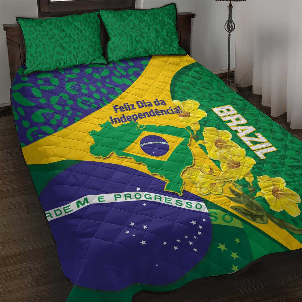 Brazil Independence Day Quilt Bed Set Ordem e Progresso Map With Golden Trumpet - Wonder Print Shop