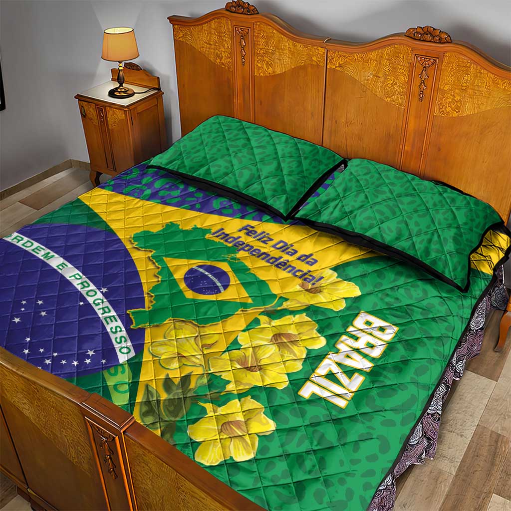 Brazil Independence Day Quilt Bed Set Ordem e Progresso Map With Golden Trumpet - Wonder Print Shop
