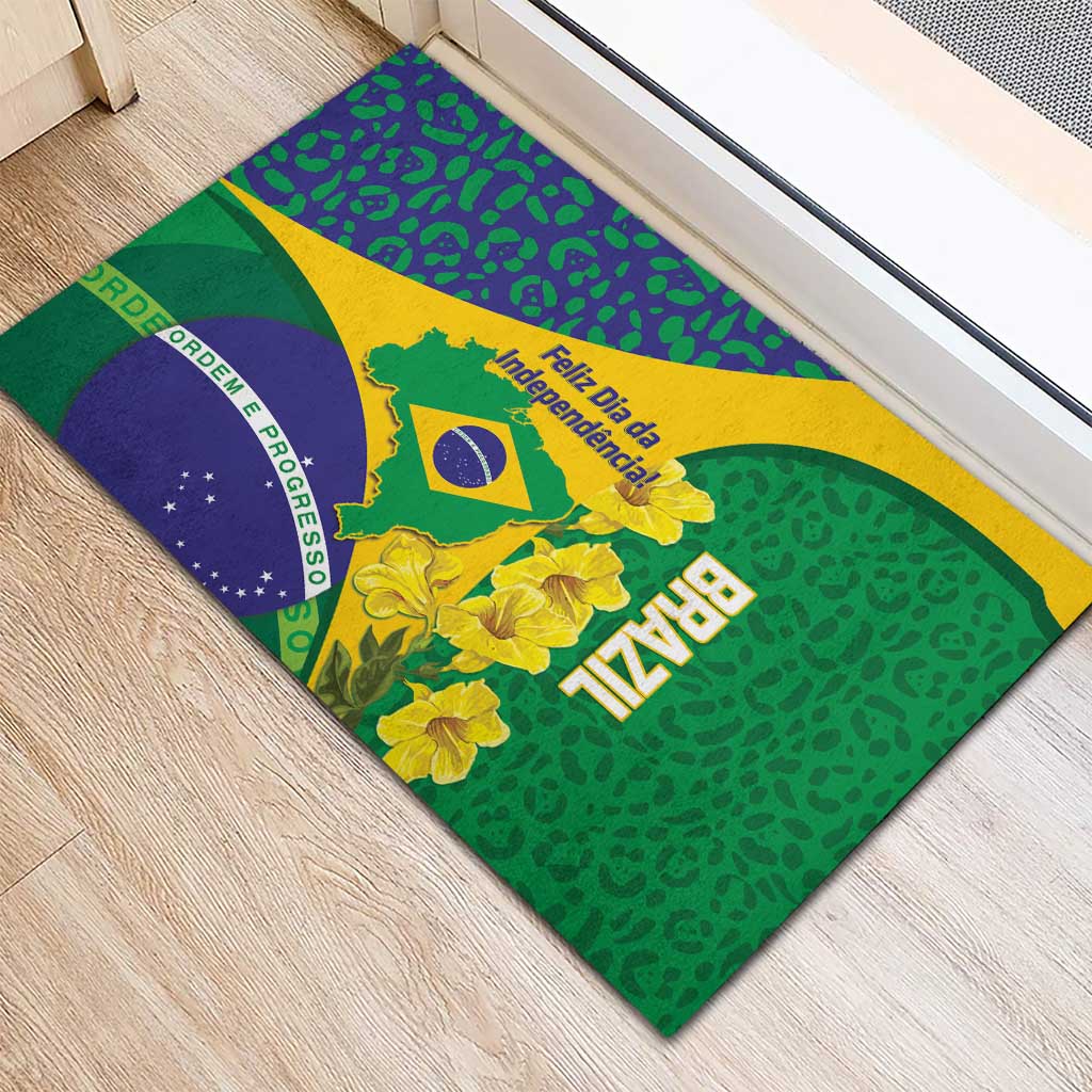 Brazil Independence Day Rubber Doormat Ordem e Progresso Map With Golden Trumpet - Wonder Print Shop