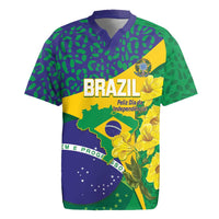 Brazil Independence Day Rugby Jersey Ordem e Progresso Map With Golden Trumpet - Wonder Print Shop