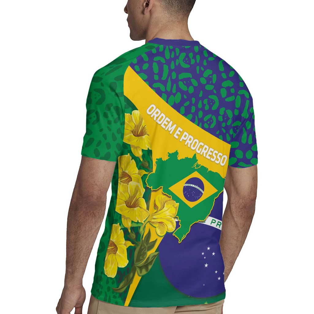 Brazil Independence Day Rugby Jersey Ordem e Progresso Map With Golden Trumpet - Wonder Print Shop