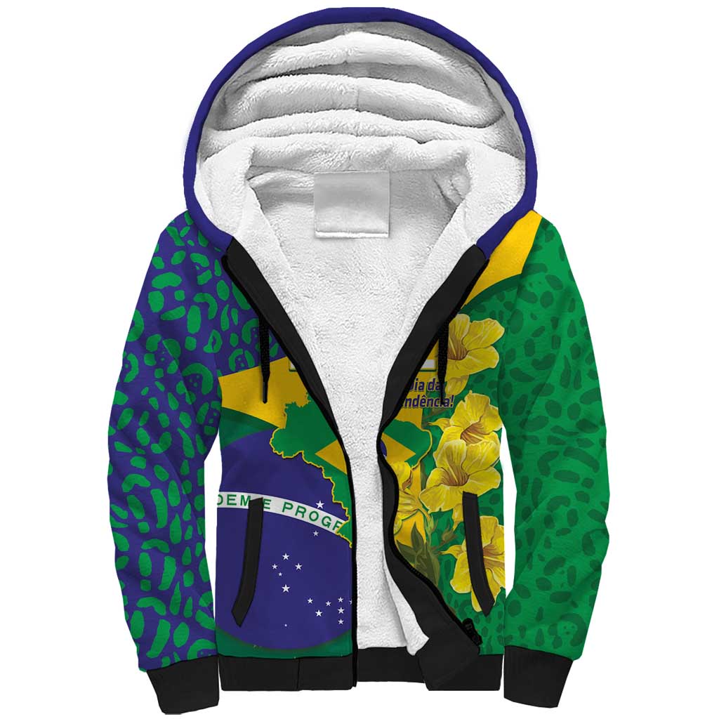 Brazil Independence Day Sherpa Hoodie Ordem e Progresso Map With Golden Trumpet - Wonder Print Shop