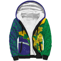 Brazil Independence Day Sherpa Hoodie Ordem e Progresso Map With Golden Trumpet - Wonder Print Shop