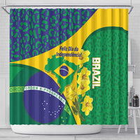 Brazil Independence Day Shower Curtain Ordem e Progresso Map With Golden Trumpet - Wonder Print Shop