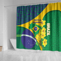 Brazil Independence Day Shower Curtain Ordem e Progresso Map With Golden Trumpet - Wonder Print Shop
