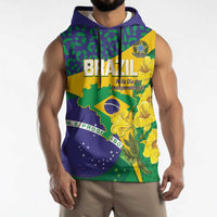 Brazil Independence Day Sleeveless Hoodie Ordem e Progresso Map With Golden Trumpet - Wonder Print Shop