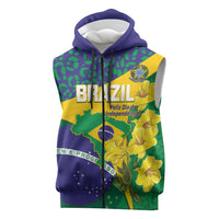 Brazil Independence Day Sleeveless Zip Hoodie Ordem e Progresso Map With Golden Trumpet - Wonder Print Shop