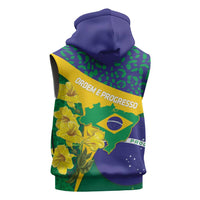 Brazil Independence Day Sleeveless Zip Hoodie Ordem e Progresso Map With Golden Trumpet - Wonder Print Shop