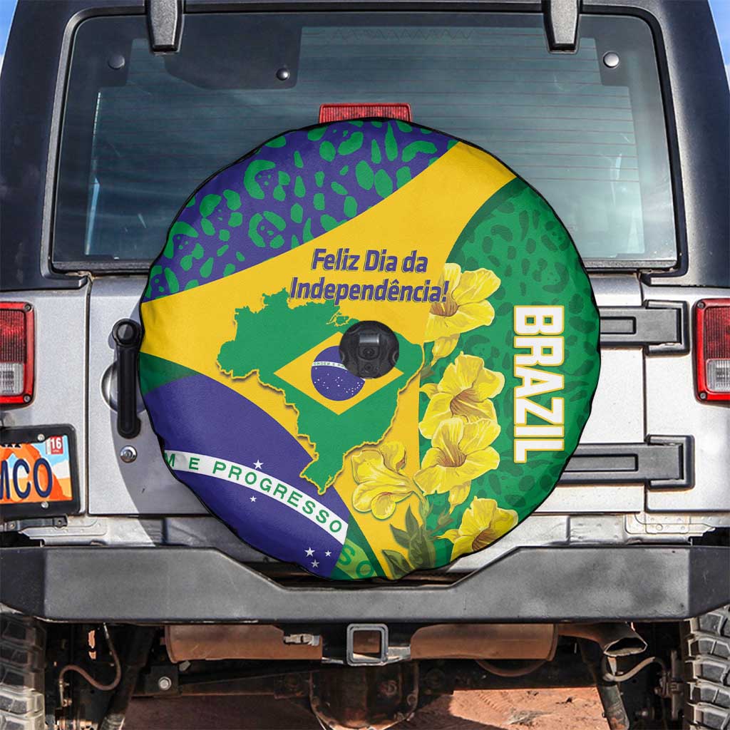 Brazil Independence Day Spare Tire Cover Ordem e Progresso Map With Golden Trumpet - Wonder Print Shop