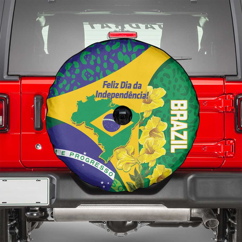 Brazil Independence Day Spare Tire Cover Ordem e Progresso Map With Golden Trumpet - Wonder Print Shop