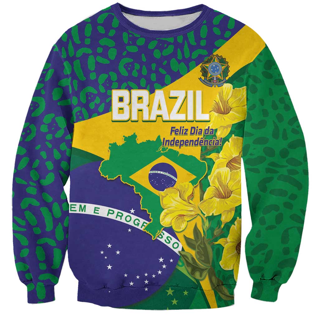 Brazil Independence Day Sweatshirt Ordem e Progresso Map With Golden Trumpet - Wonder Print Shop