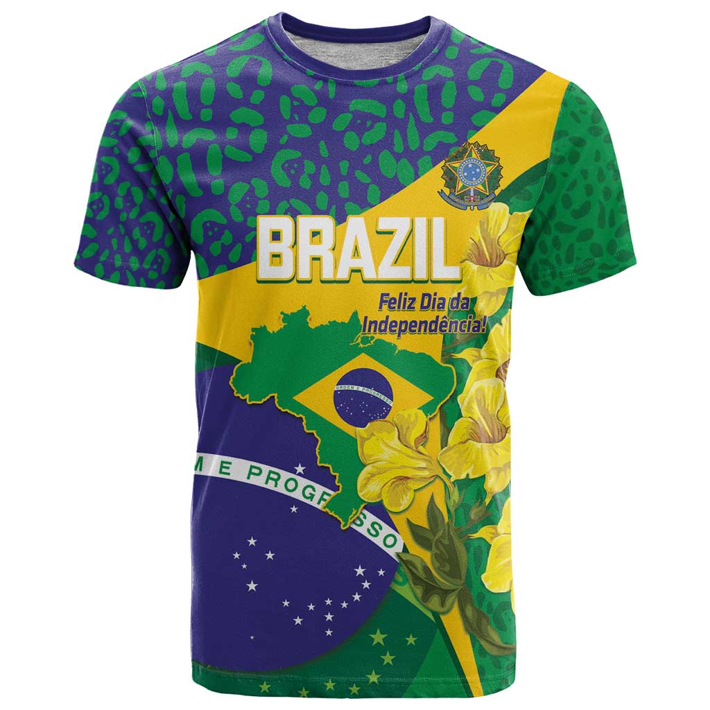 Brazil Independence Day T Shirt Ordem e Progresso Map With Golden Trumpet - Wonder Print Shop