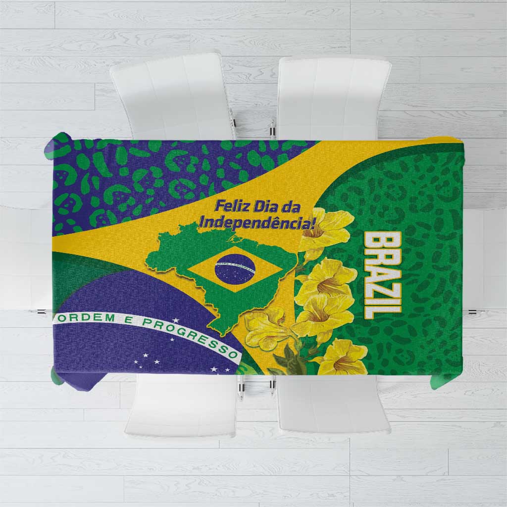 Brazil Independence Day Tablecloth Ordem e Progresso Map With Golden Trumpet - Wonder Print Shop
