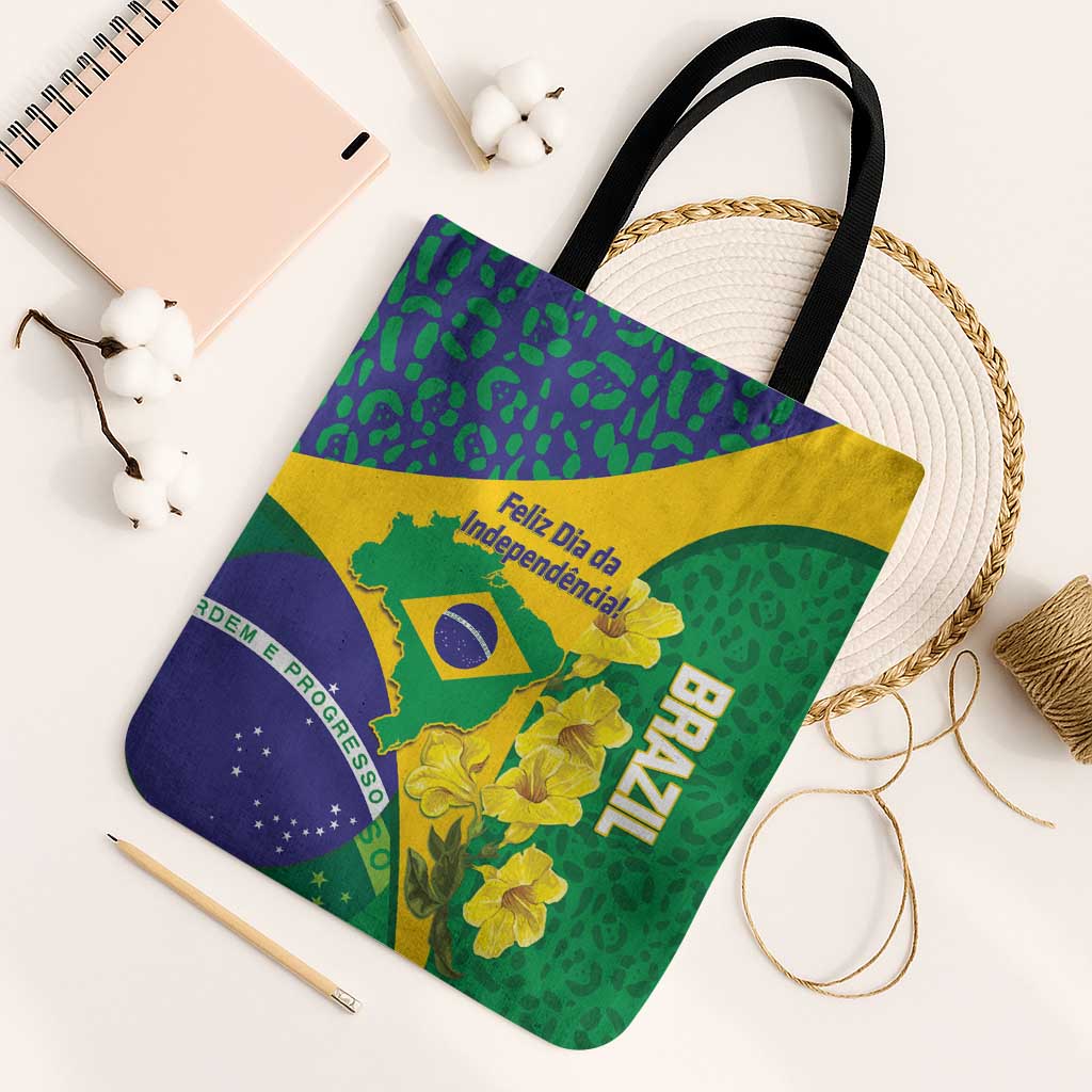 Brazil Independence Day Tote Bag Ordem e Progresso Map With Golden Trumpet - Wonder Print Shop