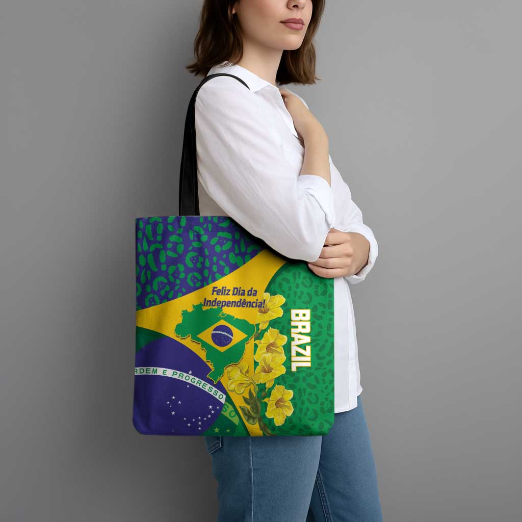 Brazil Independence Day Tote Bag Ordem e Progresso Map With Golden Trumpet - Wonder Print Shop