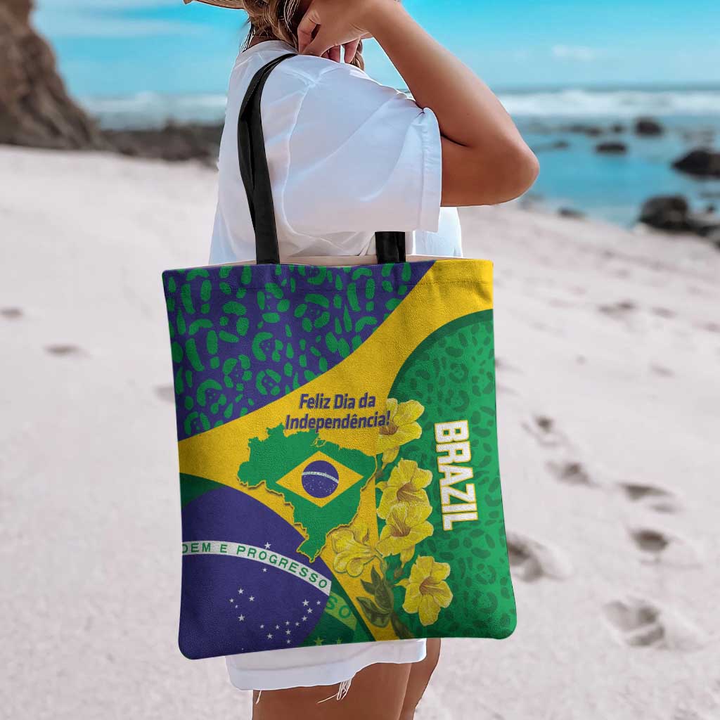 Brazil Independence Day Tote Bag Ordem e Progresso Map With Golden Trumpet - Wonder Print Shop