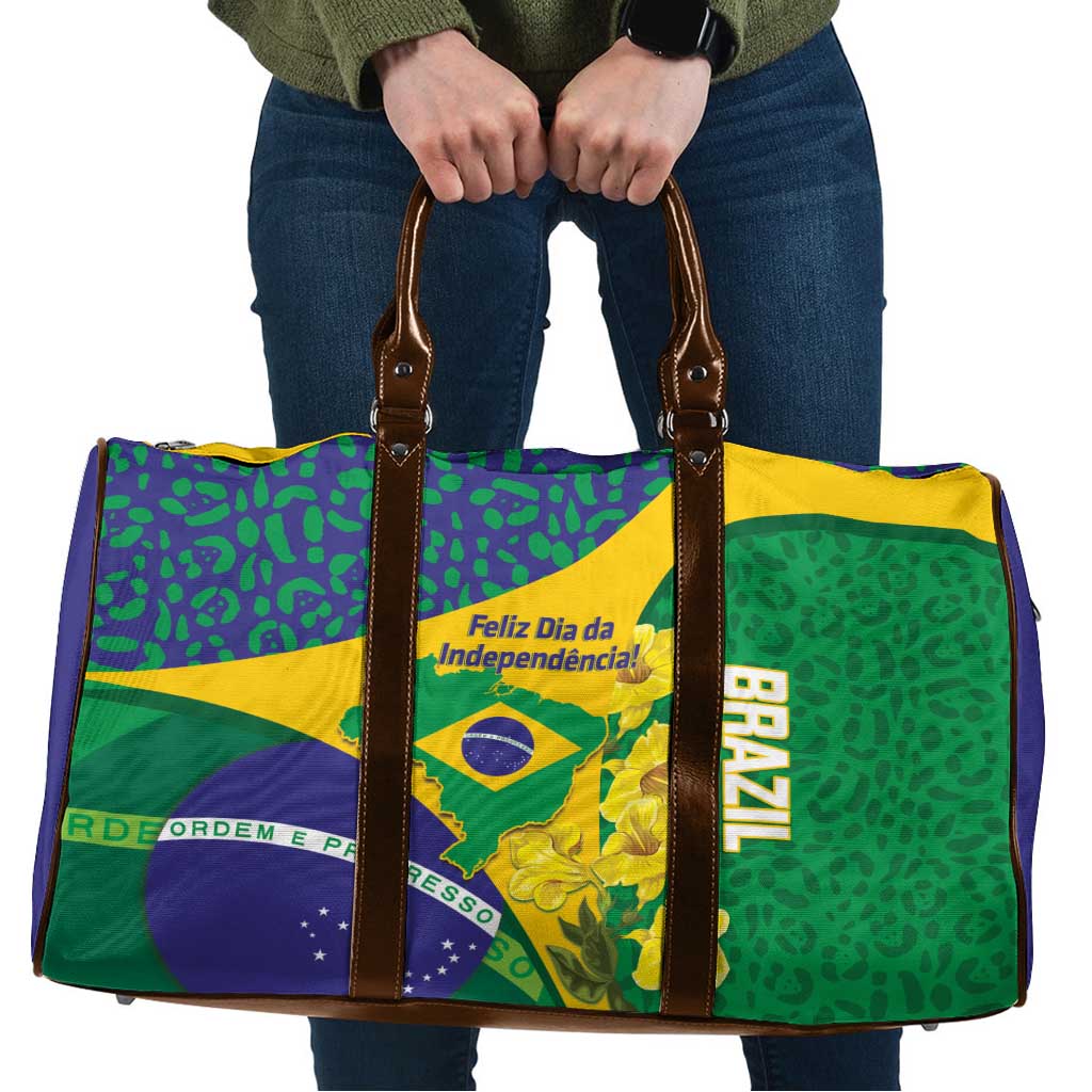 Brazil Independence Day Travel Bag Ordem e Progresso Map With Golden Trumpet - Wonder Print Shop