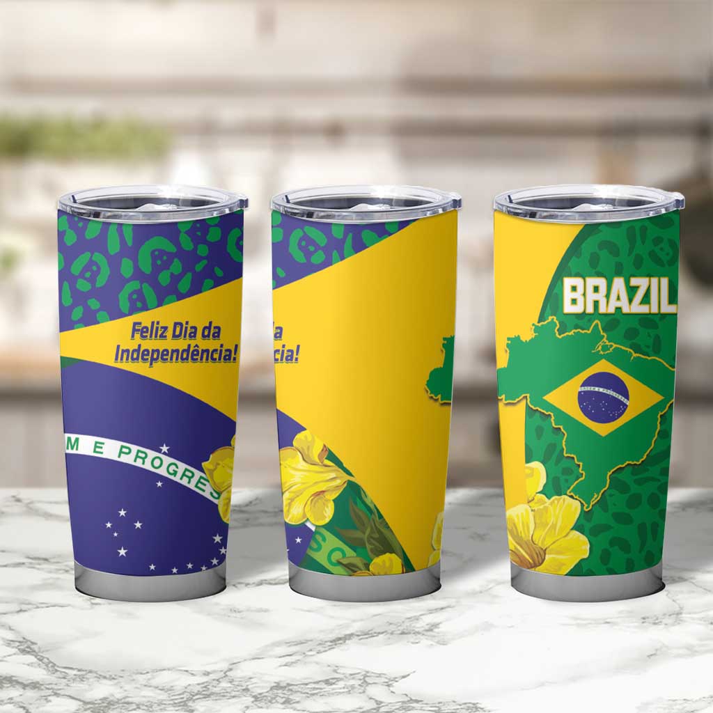 Brazil Independence Day Tumbler Cup Ordem e Progresso Map With Golden Trumpet - Wonder Print Shop