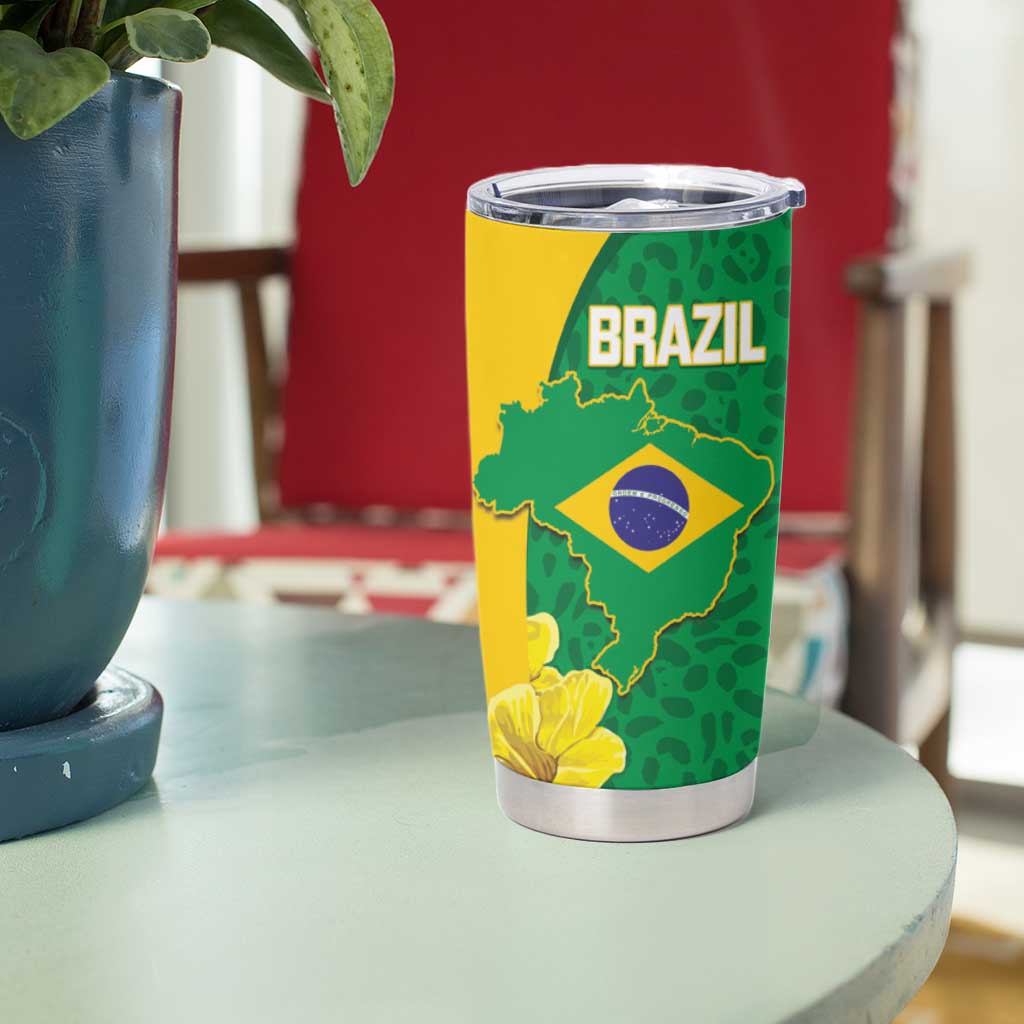Brazil Independence Day Tumbler Cup Ordem e Progresso Map With Golden Trumpet - Wonder Print Shop