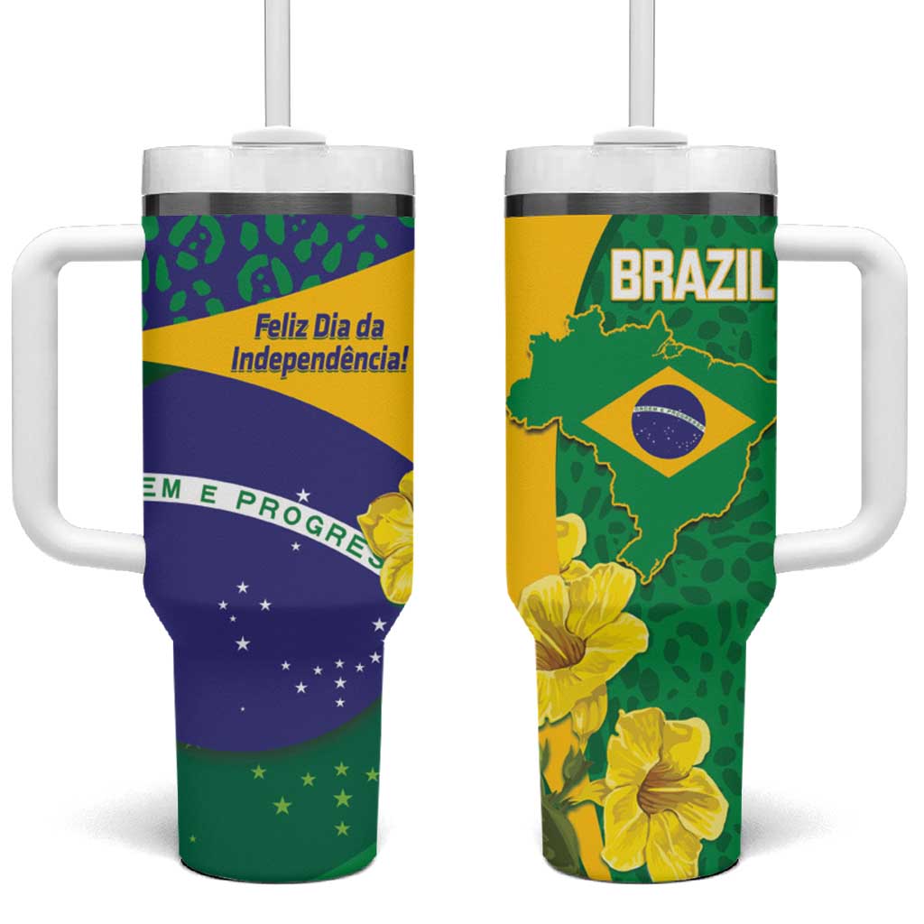 Brazil Independence Day Tumbler With Handle Ordem e Progresso Map With Golden Trumpet - Wonder Print Shop