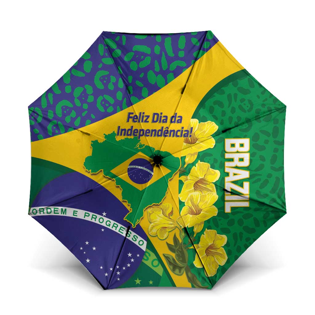 Brazil Independence Day Umbrella Ordem e Progresso Map With Golden Trumpet - Wonder Print Shop
