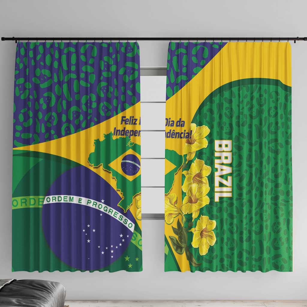 Brazil Independence Day Window Curtain Ordem e Progresso Map With Golden Trumpet - Wonder Print Shop