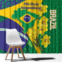 Brazil Independence Day Window Curtain Ordem e Progresso Map With Golden Trumpet - Wonder Print Shop