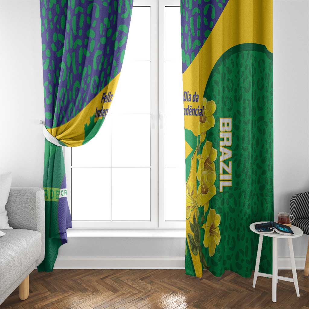 Brazil Independence Day Window Curtain Ordem e Progresso Map With Golden Trumpet - Wonder Print Shop