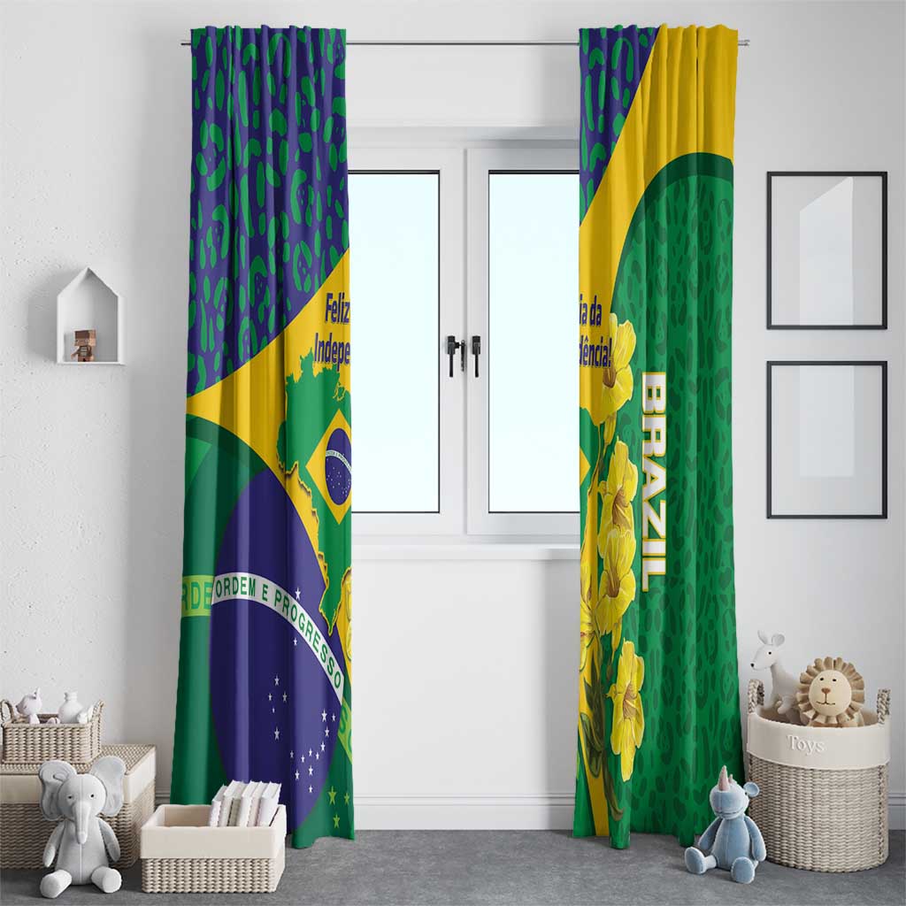 Brazil Independence Day Window Curtain Ordem e Progresso Map With Golden Trumpet - Wonder Print Shop